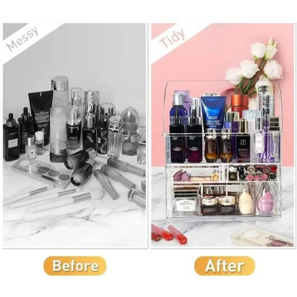 Makeup Organizer, Large Acrylic,Waterproof Cosmetic Display Case with Drawers